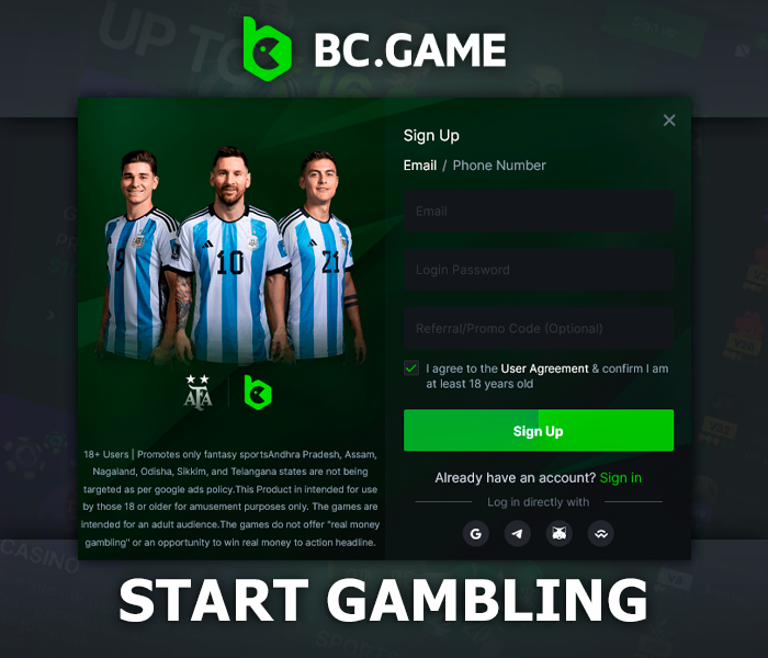 How to start playing at BC.Game - the process of creating a new account