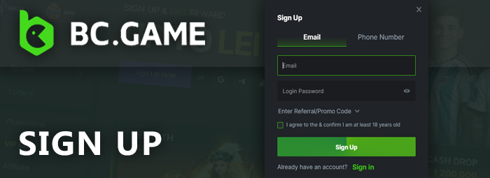 Register to BC Game using one of the registration methods